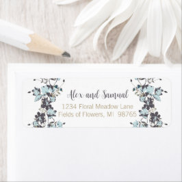 水色エレガント青い花 ラベル