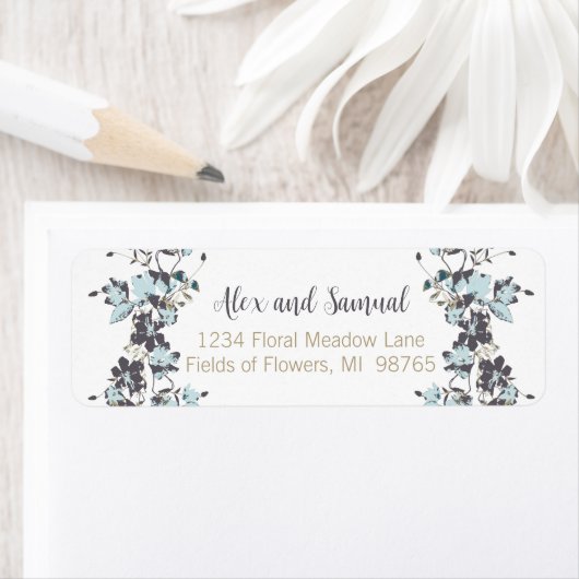 水色エレガント青い花 ラベル (インサイチュ)