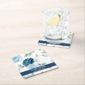 水色エレガント青バラフローラ結婚 スクエアペーパーコースター (インサイチュ)