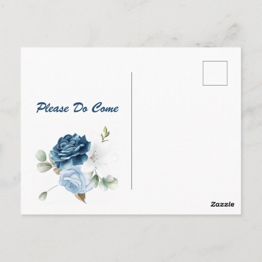 水色エレガント青バラフローラ結婚 ポストカード (裏面)