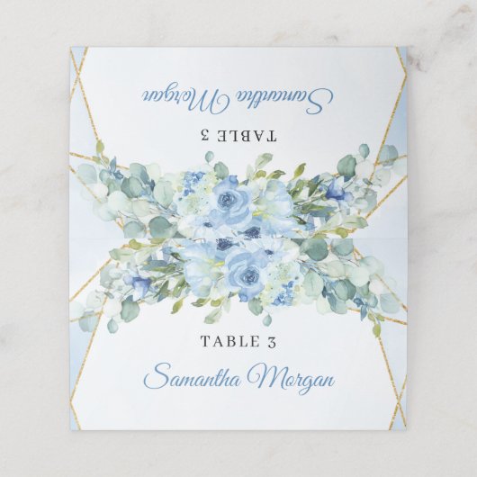 水色エレガント青フローラ緑化及び金ゴールド プレイスカード (外部開封)