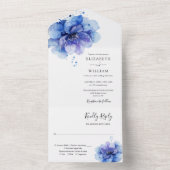 水色エレガント青フローラ オールインワン招待状 (内側)
