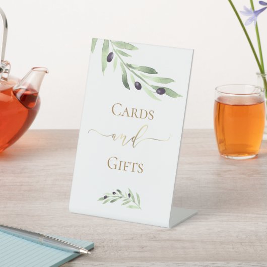 水色オリーブの枝カードとギフトサイン 台座サイン (インサイチュ)