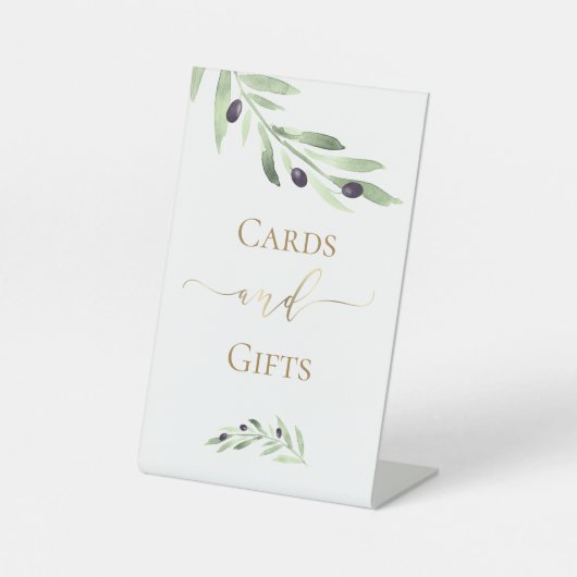 水色オリーブの枝カードとギフトサイン 台座サイン (正面)