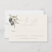 水色オリーブ枝結婚式RSVPレスポンスカード 出欠カード (正面)