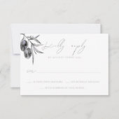 水色オリーブ枝結婚式RSVPレスポンスカード 出欠カード (正面)