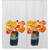 水色オレンジと赤ケシ シャワーカーテン (正面)