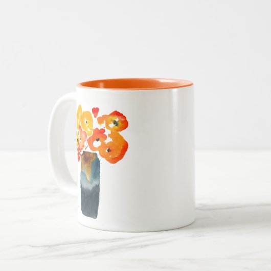 水色オレンジと赤ケシ ツートーンマグカップ (正面左)
