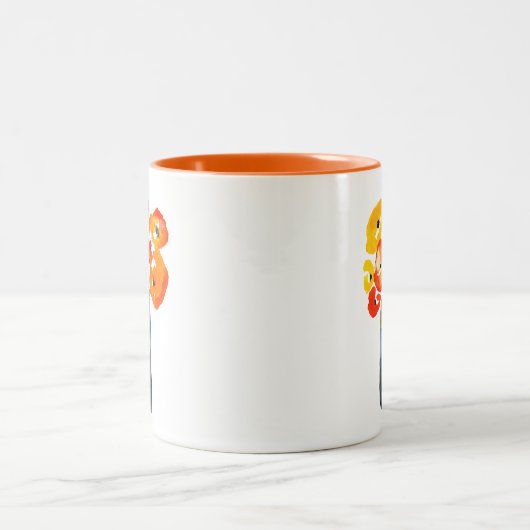 水色オレンジと赤ケシ ツートーンマグカップ (中央)