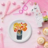 水色オレンジと赤ケシ ペーパープレート (パーティー)