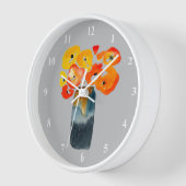 水色オレンジと赤ケシ 壁時計 (傾斜)