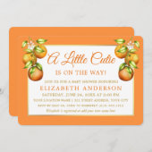 水色オレンジ小さなかわいこちゃん金ゴールド赤ちゃんシャワー 招待状 (正面/裏面)