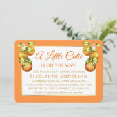 水色オレンジ小さなかわいこちゃん金ゴールド赤ちゃんシャワー 招待状 (スタンド正面)