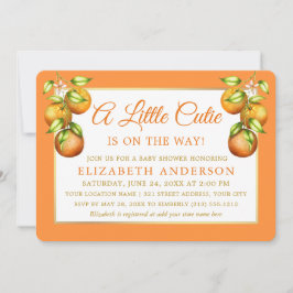 水色オレンジ小さなかわいこちゃん金ゴールド赤ちゃんシャワー 招待状