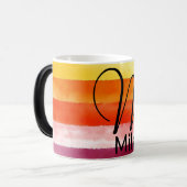 水色オレンジ文字M名コーヒーマグ モーフィングマグカップ (正面左)