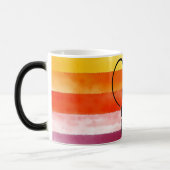 水色オレンジ文字M名コーヒーマグ モーフィングマグカップ (左)