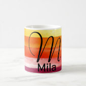 水色オレンジ文字M名コーヒーマグ モーフィングマグカップ (中央)