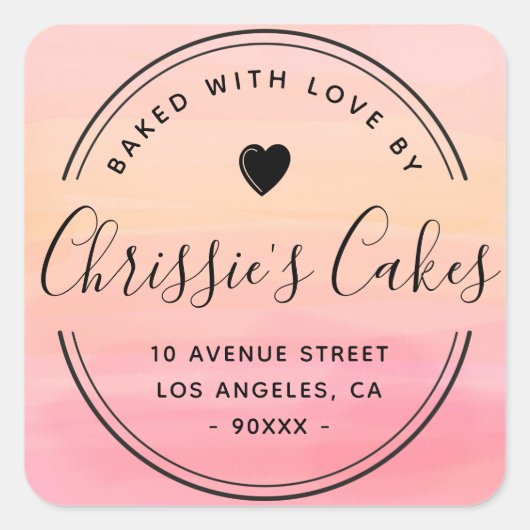 水色オレンジ自家製スクリプトレタリング スクエアシール (正面)