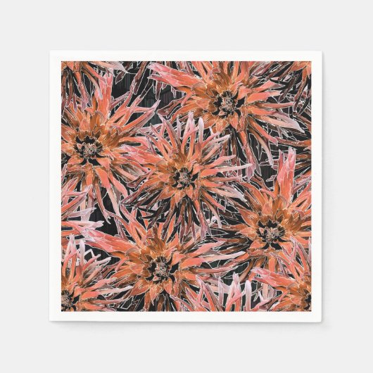 水色オレンジ色と茶色の花。 スタンダードカクテルナプキン (正面)