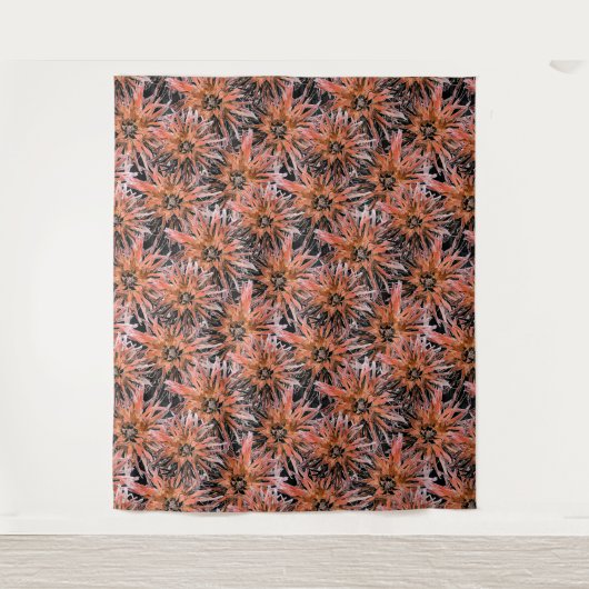 水色オレンジ色と茶色の花。 タペストリー (正面)