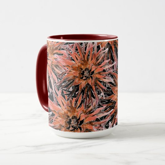 水色オレンジ色と茶色の花。 マグカップ (正面左)