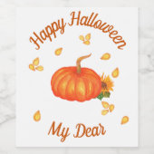 水色オレンジ色のカボチャと種子ハッピーハーゲン ワインラベル (シングルラベル)