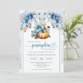 水色オレンジ色のカボチャほこりっぽい青い花アーチ 招待状 (スタンド正面)