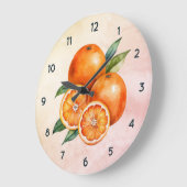 水色オレンジ色のフルーツクロックと黒い数字 ラージ壁時計 (傾斜)