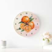 水色オレンジ色のフルーツクロックと黒い数字 ラージ壁時計 (ホーム)