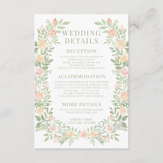 水色オレンジ色フローラ結婚の詳細カード エンクロージャーカード (正面)