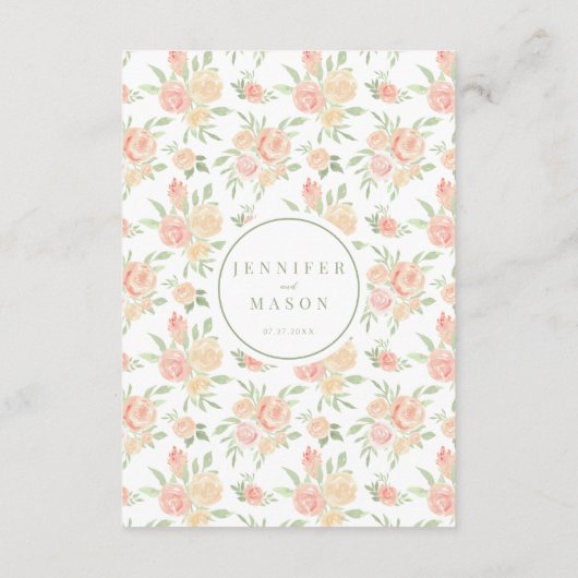 水色オレンジ色フローラ結婚の詳細カード エンクロージャーカード (裏面)