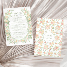 水色オレンジ色フローラ結婚の詳細カード エンクロージャーカード