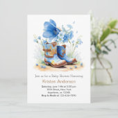 水色カウボーイハットとブーツ赤ちゃんシャワー 招待状 (スタンド正面)