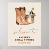 水色カウボーイブーツブライダルシャワーウェルカムサイン ポスター (正面)