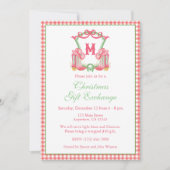 水色カウボーイブーツモノグラムクレストパーティー 招待状 (正面)