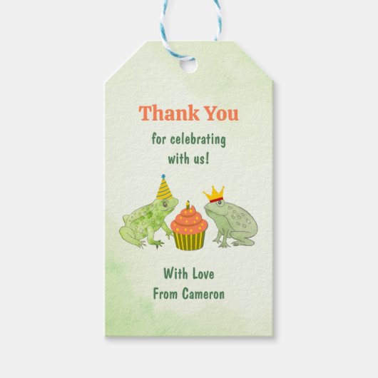 水色カエル池バースデーパーティーかわいい感謝 ギフトタグ (正面)