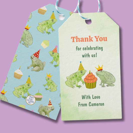 水色カエル池バースデーパーティーかわいい感謝 ギフトタグ