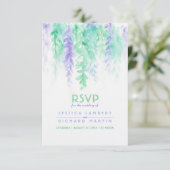 水色カスケーディンググリーンパープルウェディングRSVP 招待状 (スタンド正面)