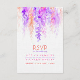 水色カスケーディングパープルオレンジの結婚式RSVP 出欠カード