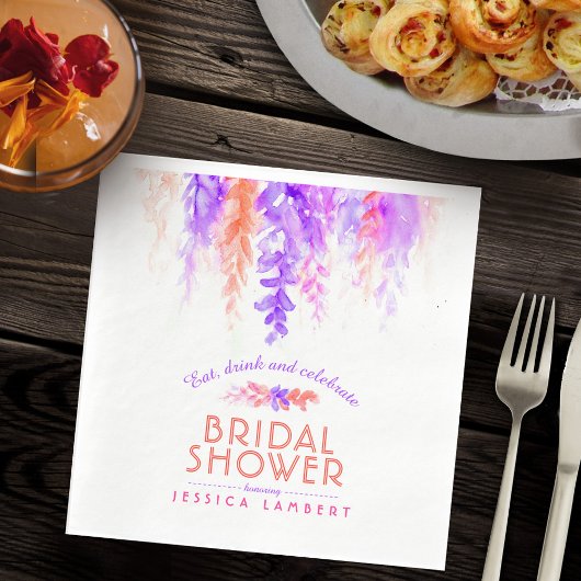 水色カスケーディングパープルオレンジブライダルシャワー スタンダードランチョンナプキン