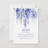 水色カスケード結婚の濃い青の灰色 出欠カード (裏面)