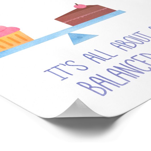 水色カップケーキバランスダイエットフードユーモア ポスター (角)