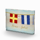 水色カップルのモノグラム海事信号フラグ フォトブロック (右)