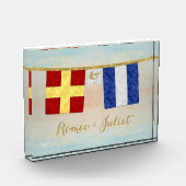 水色カップルのモノグラム海事信号フラグ フォトブロック (左)