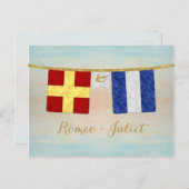 水色カップルのモノグラム海事信号フラグ ポストカード (正面/裏面)