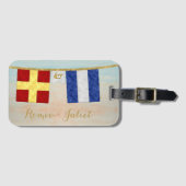 水色カップルのモノグラム海事信号フラグ ラゲッジタグ (正面横)