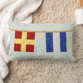 水色カップルのモノグラム海事信号フラグ ランバークッション (ブランケット)