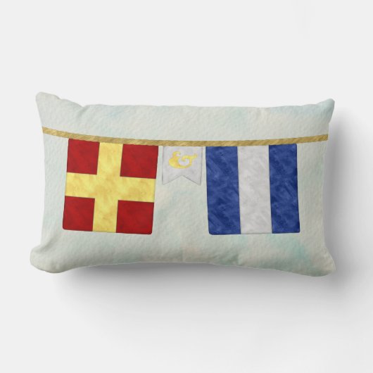 水色カップルのモノグラム海事信号フラグ ランバークッション (正面)