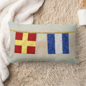 水色カップルのモノグラム海事信号フラグ ランバークッション (ブランケット)