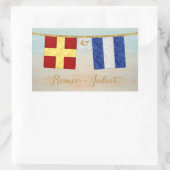 水色カップルのモノグラム海事信号フラグ 長方形シール (バッグ)